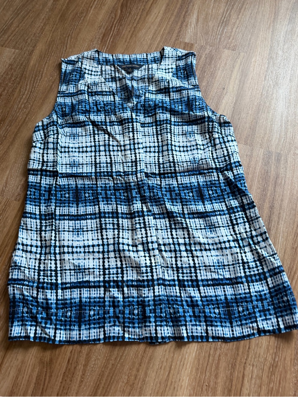Brooks Brothers Blue and White Tie-Dye Plaid Blouse